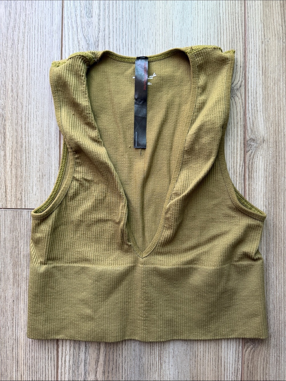 Urban Outfitters Olive Ribbed Deep V Crop Tank